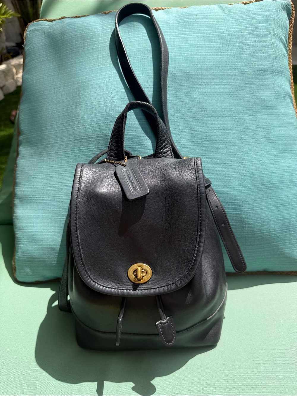 Coach Black Leather Mini Backpack with Gold Hardware
